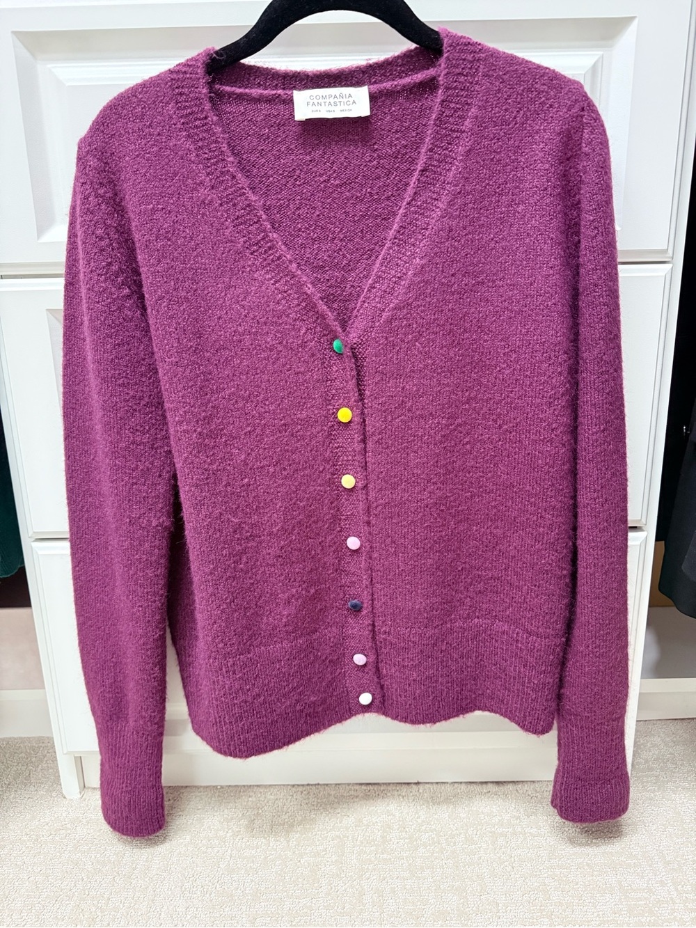 Women's Plush V-Neck Cardigan in Deep Magenta